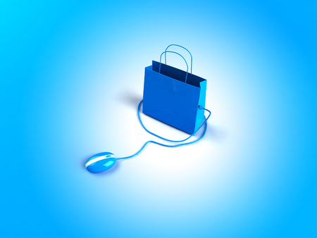 Optical mouse plugged to a shopping bagの写真素材