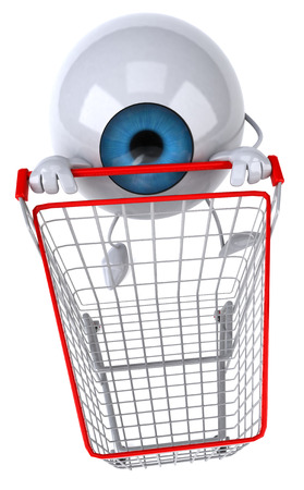 Eyeball character pushing a shopping cartの写真素材