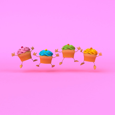 Cartoon cupcakes - 3D Illustrationの写真素材