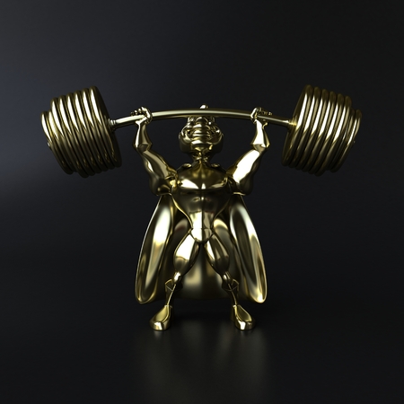 Golden superhero - 3D illustrationの写真素材