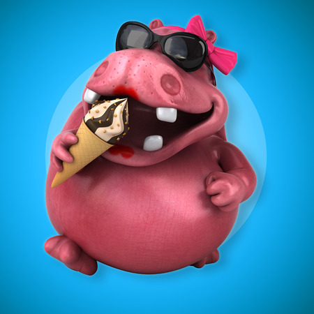 Pink Hippo - 3D Illustrationの写真素材