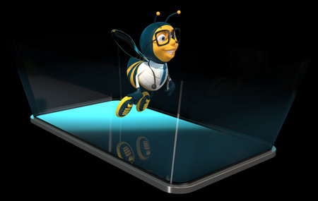 Bee on a phone - 3D Illustrationの写真素材