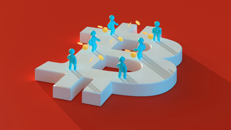 Money or bitcoin - 3D Illustrationの写真素材