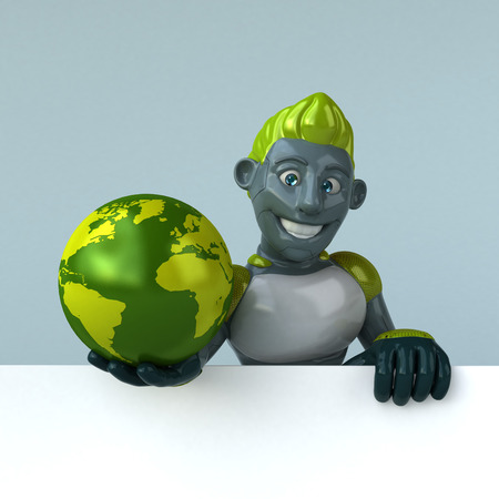 Green Robot - 3D Illustrationの写真素材