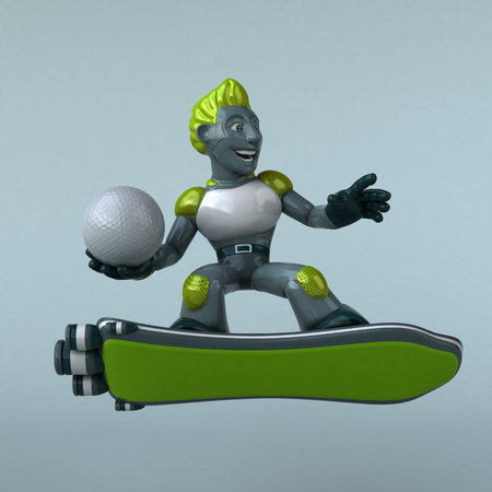 Green Robot - 3D Illustrationの写真素材