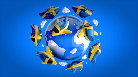 Planes around the world - 3D Illustrationの写真素材