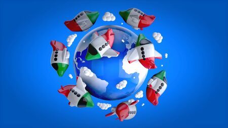 Planes around the world - 3D Illustrationの写真素材