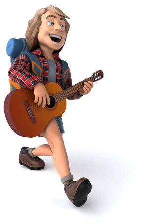 Man solo traveling backpacker - 3D Illustrationの写真素材