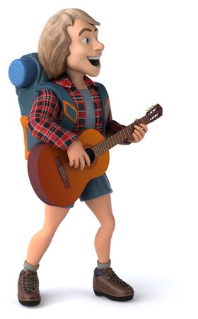 Man solo traveling backpacker - 3D Illustrationの写真素材