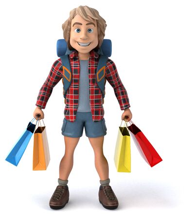 Man solo traveling backpacker - 3D Illustrationの写真素材
