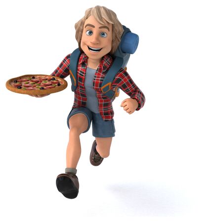 Fun backpacker cartoon guyの写真素材