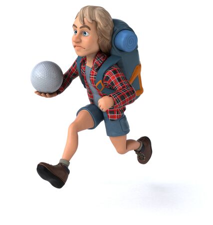 Fun backpacker cartoon guyの写真素材