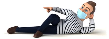 3D illustration of a cartoon character with a maskの写真素材