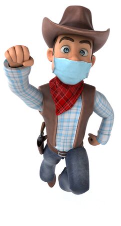 3D illustration of a cartoon character with a maskの写真素材