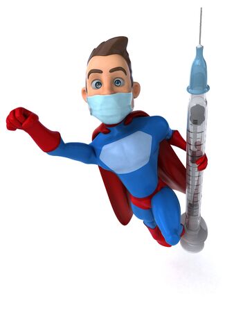 3D illustration of a cartoon character with a maskの写真素材