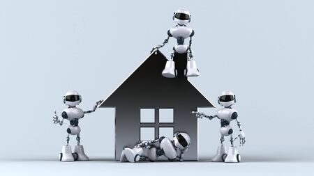 Fun robots next to a houseの写真素材