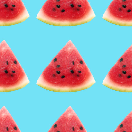 Seamless watermelon pattern. Realistic watermelon piece background.