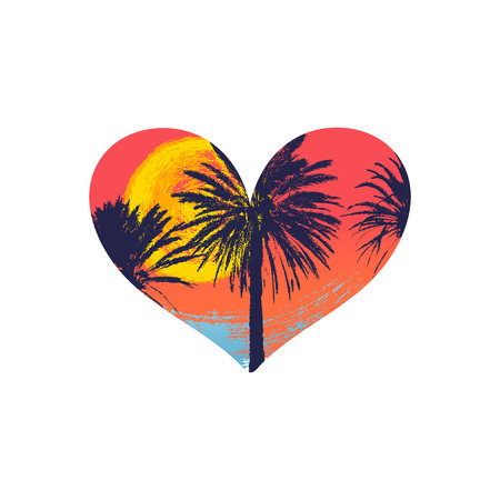 Hand drawn palm trees with a heart shape for t-shirt designのイラスト素材