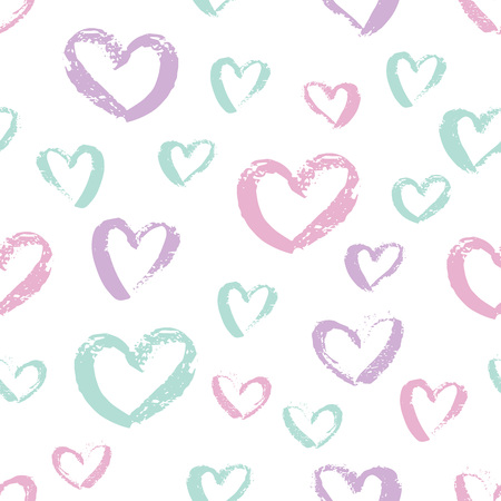 Seamless hand drawn hearts pattern. Colorful Ink design for t-shirt, dress, cloths. Sketchy Valentine's Day background. Vector illustration EPS 10 file.のイラスト素材