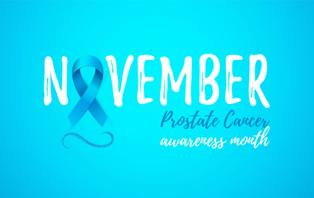 November Prostate Cancer Awareness Month card with blue 3d ribbonのイラスト素材