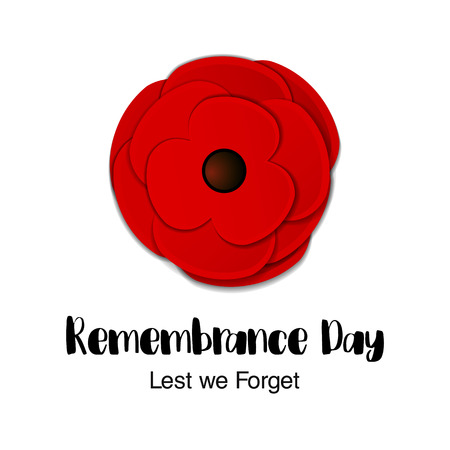 Remembrance Day vector card. Anzac Day. Paper cut Red Poppy flowのイラスト素材