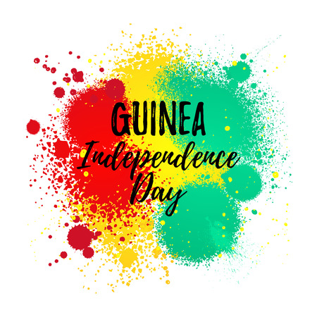 Independence Day of Guinea grungy banner. Hand Drawn National Flag of Equatorial Guineaのイラスト素材