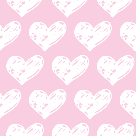 Cute Seamless Hand drawn Hearts pattern. Pink and White Ink design for t-shirt, dress, cloths. Sketchy Valentine's Day or Baby Shower background for Girl. Vector illustration EPS 10 file.のイラスト素材