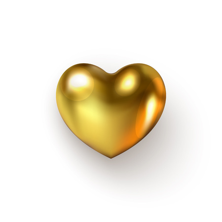 3D Realistic Gold Heart icon with a shadow. Glamour Saint Valentine's holiday, Wedding, Love, Women, Mother's Day, Birthday web digital symbol isolated on white background. Vector Illustrationのイラスト素材