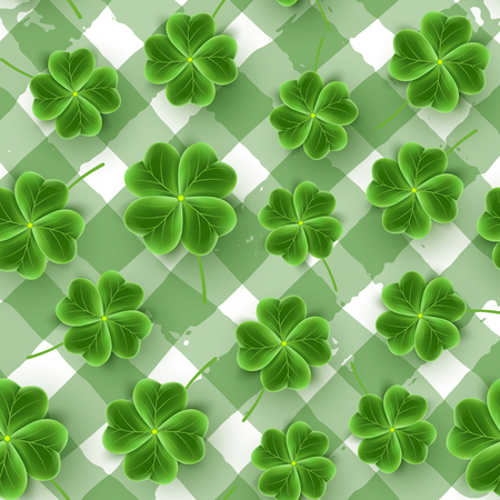 St Patricks Day seamless pattern of realistic Clover leaves. Green Shamrock grass wallpaper for holidays design. Lucky flower striped texture for Irish festival. Scottish ornament. Vector illustrationのイラスト素材