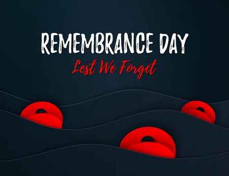 Vector Remembrance Day web layered banner. Paper cut Red Poppy flower International symbol of Peace. Anzac, Memorial, Veterans Day header, card, poster, flyer, invitation. Military paradeのイラスト素材