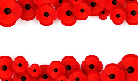 Remembrance, Anzac Day web header. Poppies flowers. Memorial banner, card.のイラスト素材