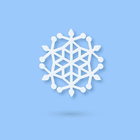 Vector Multilayered Paper Snowflake icon. Paper cut snow flake isolated on violet color cover. Weather ornate symbol. Flat style Christmas, Noel greeting Origami craft snowflakeのイラスト素材