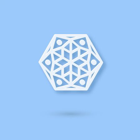 Vector Multilayered Paper Snowflake icon. Paper cut snow flake isolated on violet color cover. Weather ornate symbol. Flat style Christmas, Noel greeting Origami craft snowflakeのイラスト素材