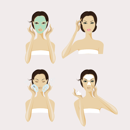 A girl face with facial mask and makeup.のイラスト素材