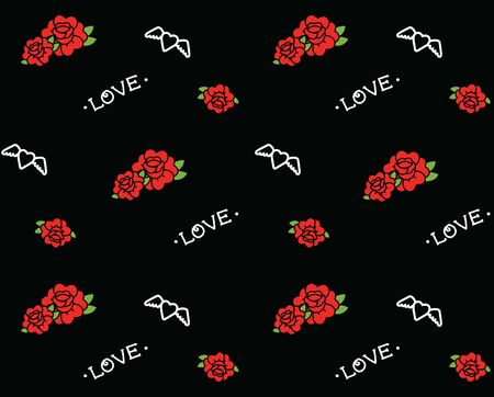 Old school tattoo pattern with hearts and roses.のイラスト素材