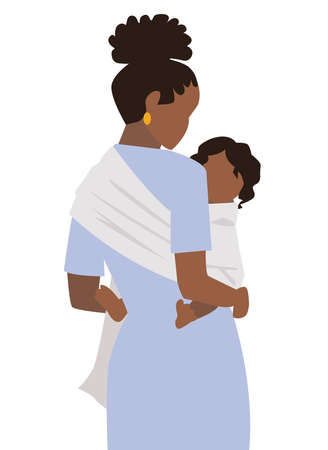 Illustration of beautiful young mother carrying her baby in a slingのイラスト素材