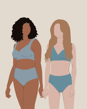 Two girls in blue beachwearの写真素材