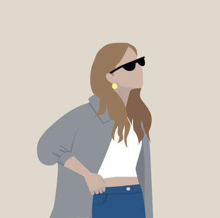 Fashion illustration of stylish girl in sunglassesのイラスト素材