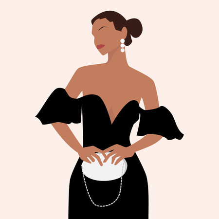 Beautiful woman in little black dress. vector illustration.のイラスト素材