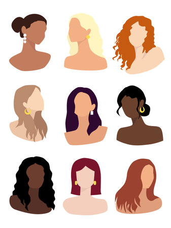 female avatars. Vector illustration of a set of women's hairstyles.のイラスト素材