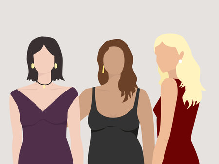 Three girls in evening dresses. Fashion concept with icon design, vector illustration 10 eps graphic.のイラスト素材