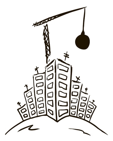 Drawing abstract city with crane destructionのイラスト素材