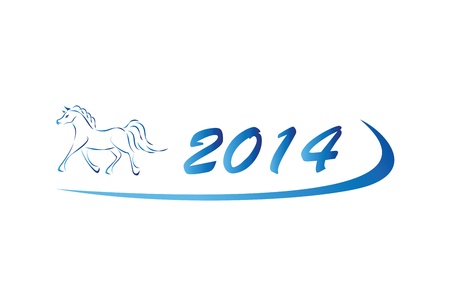 Blue vector illustration of horse icon 2014のイラスト素材