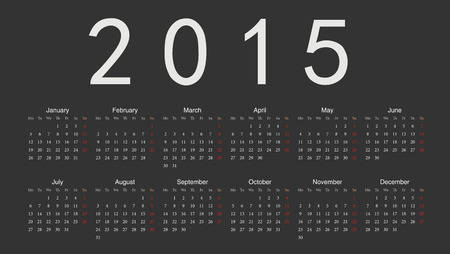Simple black european 2015 year vector calendar. Week starts from Monday.のイラスト素材