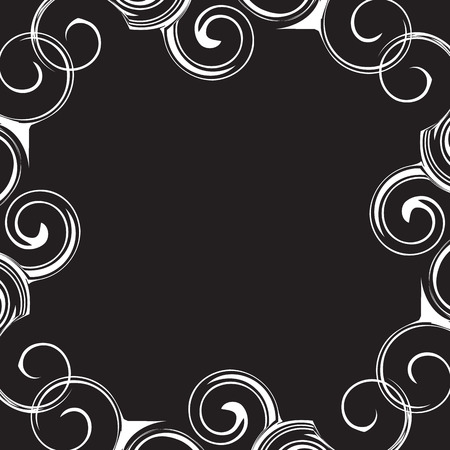 Black and white pattern frame with curly waves.のイラスト素材