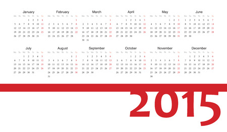 Simple european 2015 year vector calendar  Week starts from Monday のイラスト素材