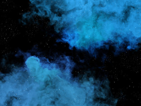 Illustration of two blue nebulas and stars in cosmos