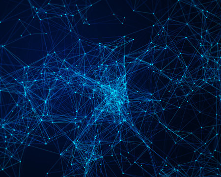 Abstract digital background with blue cybernetic particles