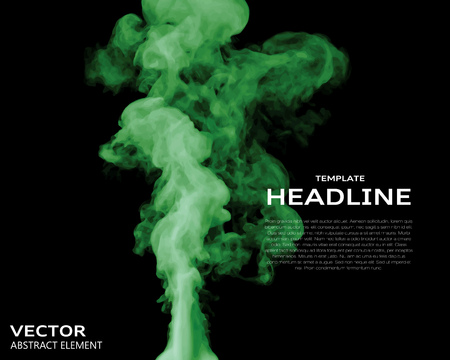 Vector illustration of green smoke elements on black. Use it as a background in your design projects.のイラスト素材