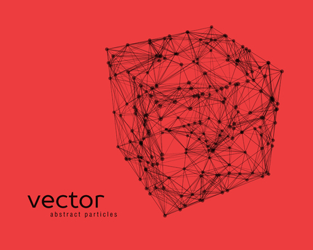 Abstract vector illustration of cube on red backgroundのイラスト素材